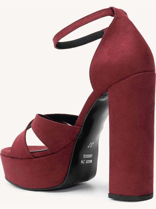 Sandale Elegante Damă Bordo Cu Toc Înalt Și Curele Încrucișate