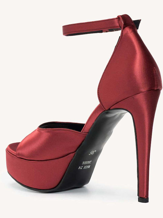 Burgundy Women's Satin Flat Sandals Thin Heel