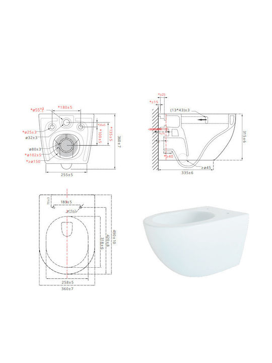 Swiss Aqua Technologies Toaletă montată pe perete cu Capac Închidere lentă Albă 8590913839399 Swiss Aqua Technologies Toaletă montată pe perete cu Capac Închidere lentă Albă 8590913839399