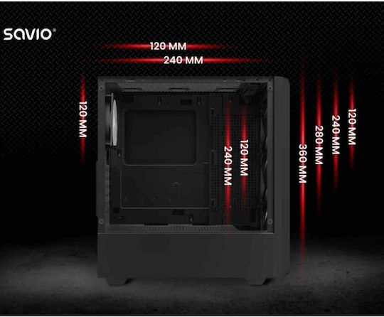 Savio Noctis Flow RGB Геймърско Midi Tower Компютърна Кутия със Страничен Прозорец Черна