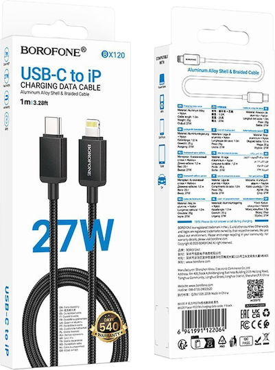 Borofone Geflochten USB-C zu Lightning Kabel 27W Schwarz 1m