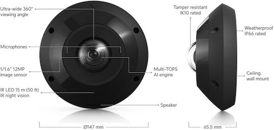 Ubiquiti G6 Pro 360 IP Κάμερα Παρακολούθησης Wi-Fi 12MP Αδιάβροχη με Αμφίδρομη Επικοινωνία