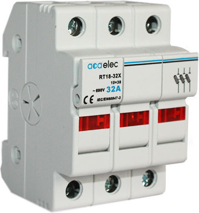 Aca Disconnect Switch Electrical Panel Three-pole 6-32A for 10.3x38mm Fuses 4pcs DY02160003