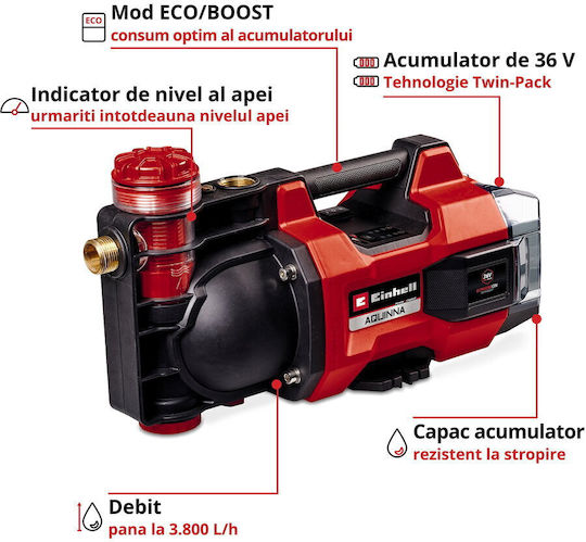 Einhell Aquinna 36/38 F Led Pompa de apă de suprafață cu baterie