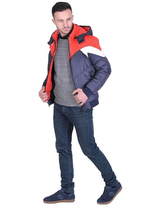 Geacă Puffer Denim/Roșu