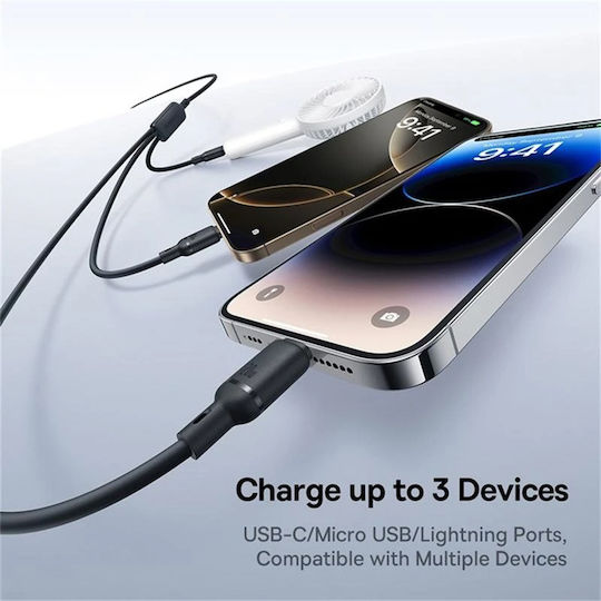 Baseus USB към Type-C / micro USB / Lightning Кабел Черен 1.5м (P10377706123-00)