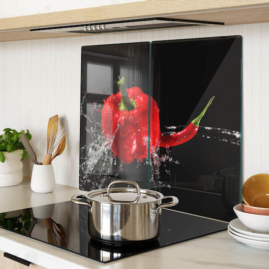 Wandsticker & Wandgemälde Küchenarbeitsplatten Abdeckung Hartglas Rote Paprika 2x30x52 cm