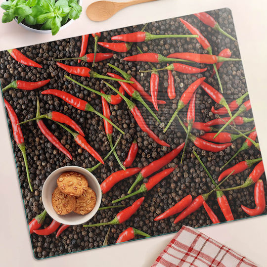 Placă Protectoare din Sticlă pentru Bucătărie Sticlă Temperată Ardei Iuți 60x52 Cm