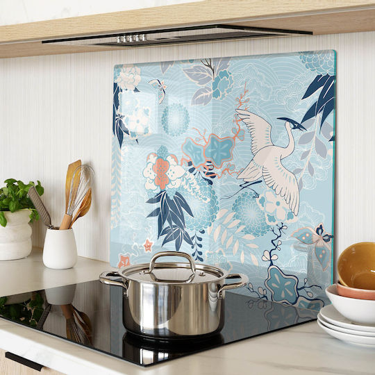 Husă Pentru Blat De Bucătărie Sticlă Temperată Macara Flori 60x52 Cm