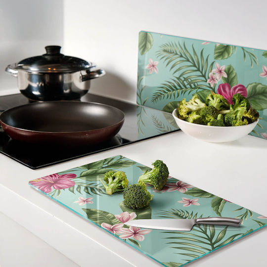 Wandsticker & Wandgemälde Glasoberfläche Küche Gehärtetes Glas Hawaiianische Blumen 2x30x52 cm