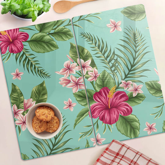 Wandsticker & Wandgemälde Glasoberfläche Küche Gehärtetes Glas Hawaiianische Blumen 2x30x52 cm