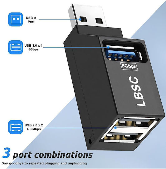 Techsuit Hub 3 Θυρών USB 2.0 με σύνδεση USB-A