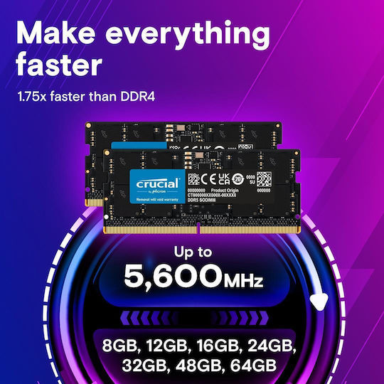 Crucial 128GB DDR5 RAM cu 2 module (2x64GB) și Viteză 5600 pentru