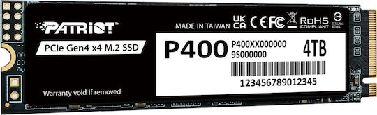 Patriot P400 V4 SSD 4TB τύπου M.2 με σύνδεση PCI Express 4.0 (PS5 Compatible) P400VP4TBM28H