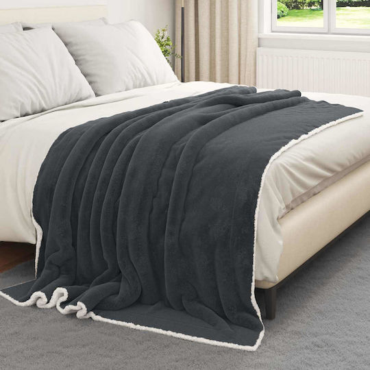 vidaXL Κουβέρτα Fleece Μονή 150x200εκ. Σκούρο Γκρι