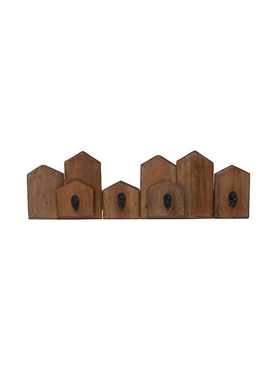 vidaXL Wooden Wall Hanger 5 Hooks Brown 48x15x8cm