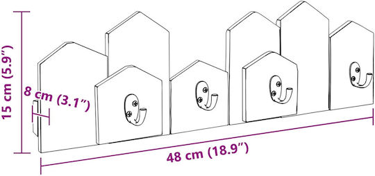 vidaXL Wooden Wall Hanger 5 Hooks Brown 48x15x8cm