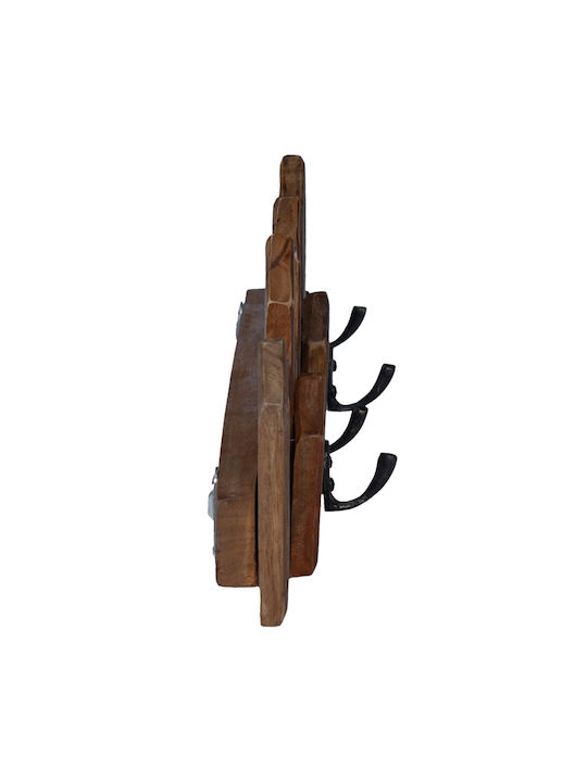 vidaXL Wooden Wall Hanger 5 Hooks Brown 48x15x8cm