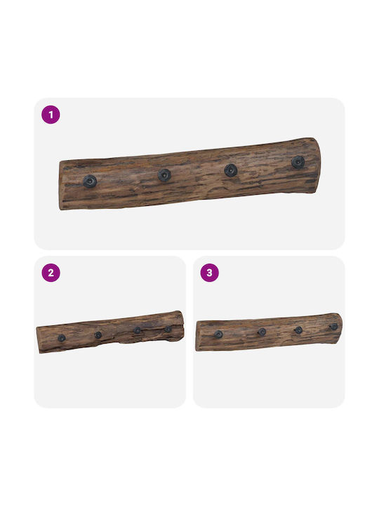 vidaXL Wooden Wall Hanger 4 Hooks Brown 50x12x8cm 4 Pieces
