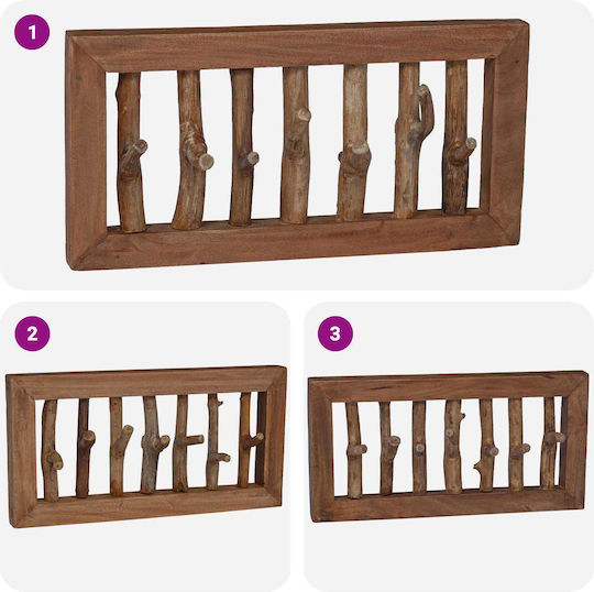 vidaXL Wooden Wall Hanger 7 Hooks Brown 50x25x11cm
