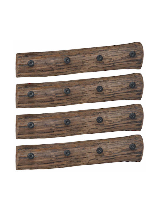 vidaXL Wooden Wall Hanger 4 Hooks Brown 50x12x8cm 4 Pieces