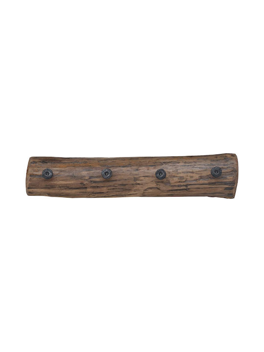 vidaXL Wooden Wall Hanger 4 Hooks Brown 50x12x8cm 4 Pieces