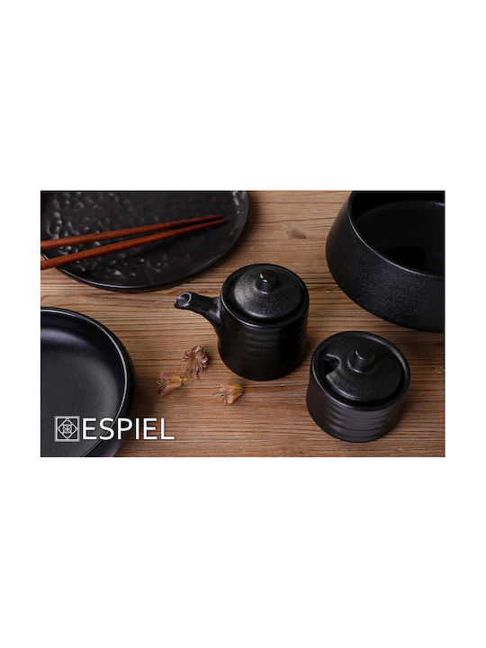 Espiel Mianmar Set of 5pcs Jars General Use with Lid Ceramic Black 100ml