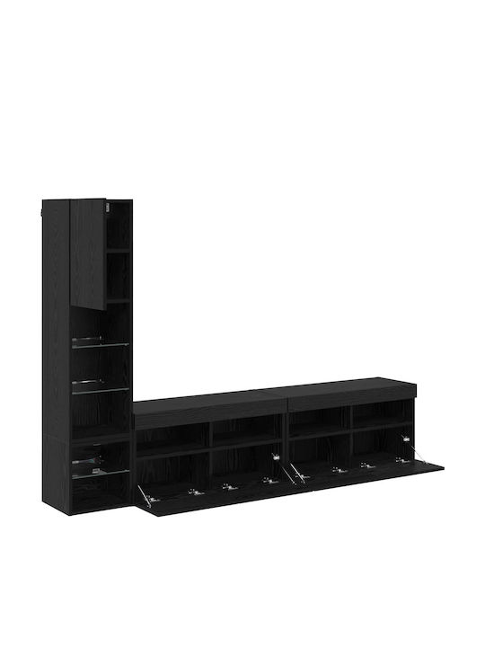 Wohnzimmer TV-Einheit Black Beech mit Vitrine & Beleuchtung