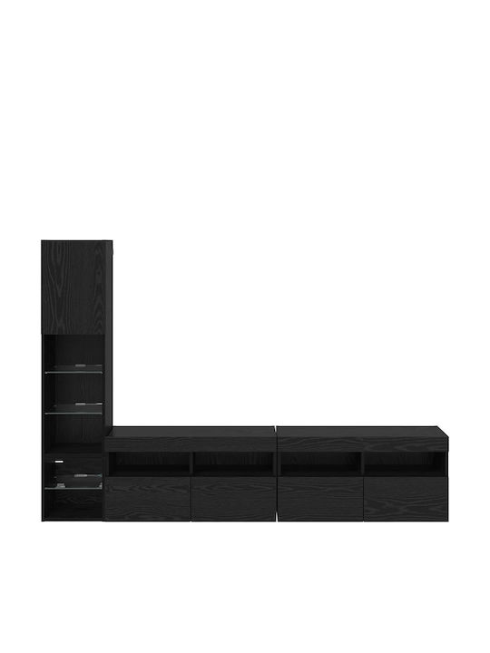 Wohnzimmer TV-Einheit Black Beech mit Vitrine & Beleuchtung