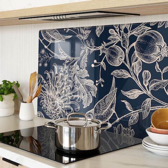 Glass Kitchen Board Counter Protector Flowers Birds 80x52 Cm Glass Kitchen Board Counter Protector Flowers Birds 80x52 Cm