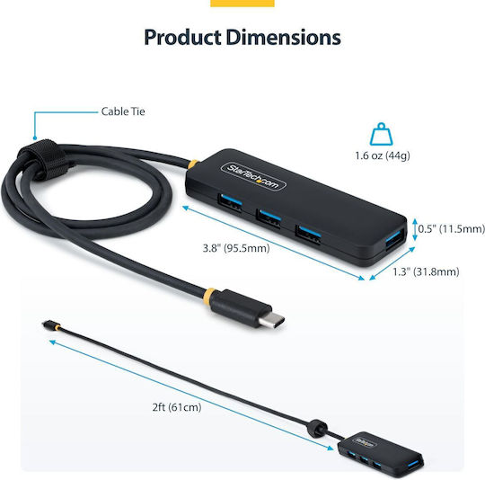 StarTech Hub 4 Porturi USB 3.2 cu Conectare USB-C