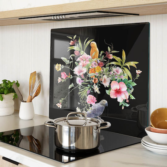 Tocătoare De Bucătărie Din Sticlă Protecție Decorațiune Flori Păsări 60x52 Cm