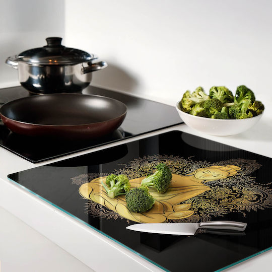 Glass Kitchen Cutting Board High Durability Tempered Glass Seated Buddha 60x52 Cm