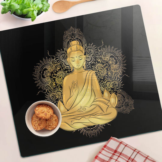 Glass Kitchen Cutting Board High Durability Tempered Glass Seated Buddha 60x52 Cm