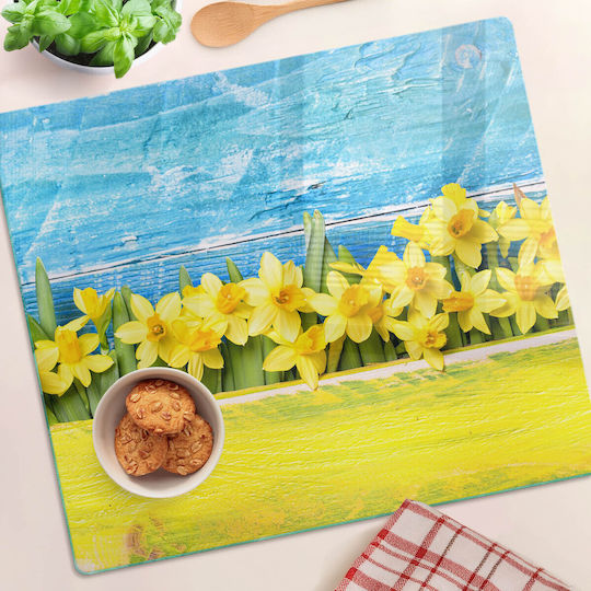 Glass Kitchen Cutting Board Safety Tempered Glass Daffodils 60x52 Cm