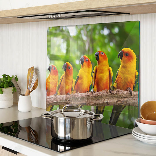 Glass Kitchen Cutting Board Protection Decoration Parrot Branch 60x52 Cm