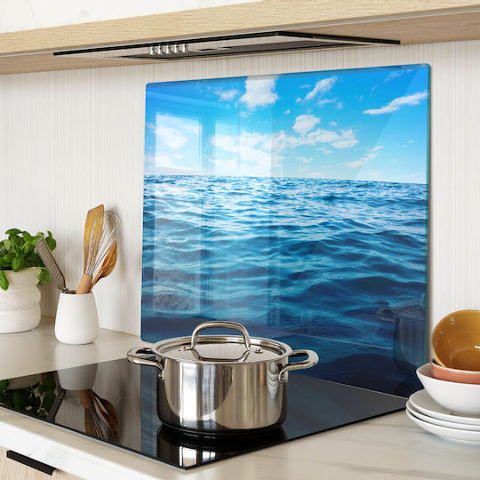 Kitchen Counter Protection Plate Tempered Glass Sea Water 60x52 Cm
