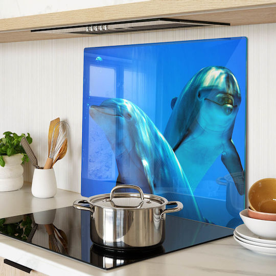 Decorative Glass Kitchen Board Tempered Glass Two Dolphins 60x52 Cm