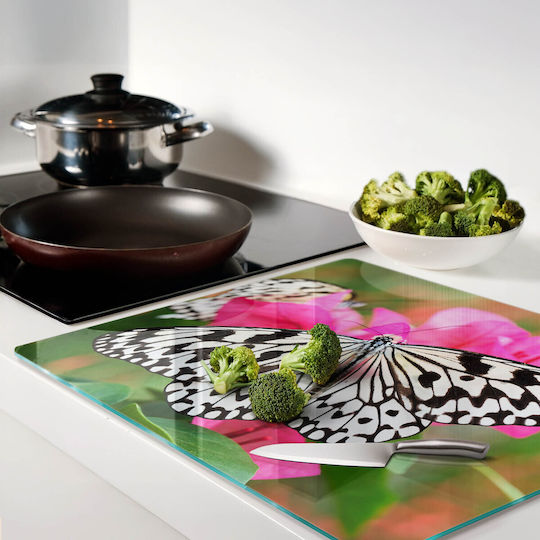 Tocătoare De Bucătărie Decorativă Din Sticlă Rezistentă Floare Fluture 60x52 Cm
