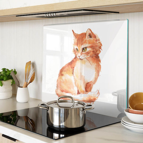 Glass Kitchen Counter Protection Board Tempered Glass Red Cat 60x52 Cm