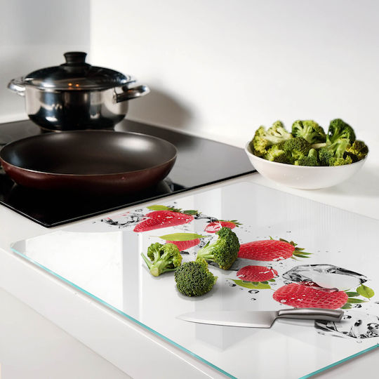 Glas Schneidebretter Oberfläche Design Druck Erdbeeren Wasser 60x52 cm