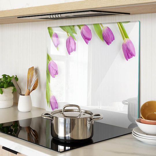 Glas Schneidebrett Küchen Druck Gehärtetes Glas Lila Tulpen 60x52 cm