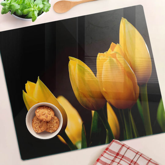 Tăviță Multifuncțională Din Sticlă Pentru Bucătărie Din Sticlă Securizată Cu Lalele Galbene 60x52 Cm