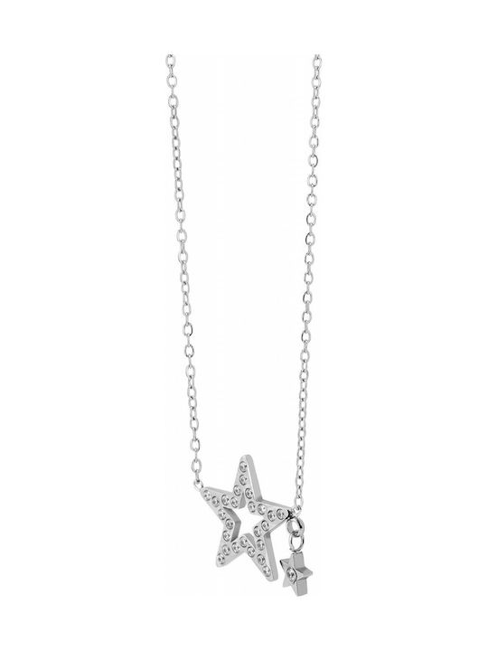 Akzent Halskette mit Design Stern aus Stahl mit Zirkon
