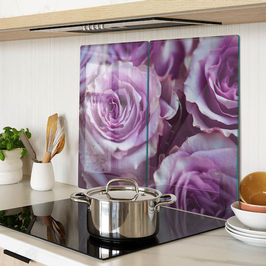 Schneidebretter Servierplatte Glas Lila Rosen 2x30x52 cm