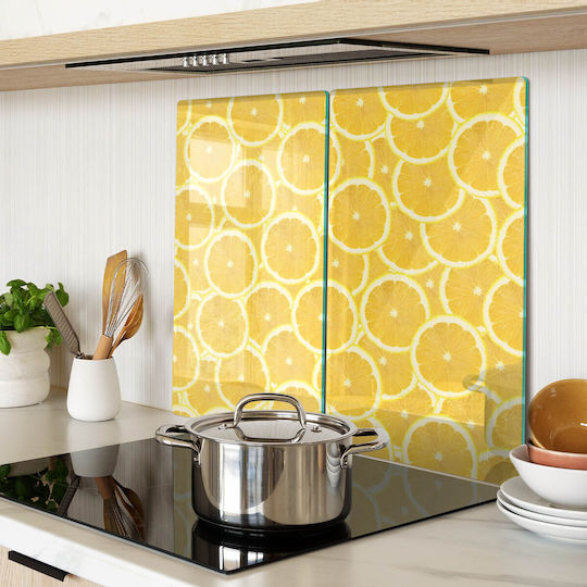 Glass Kitchen Cutting Board Print Tempered Glass Lemon Slices 2x30x52 Cm