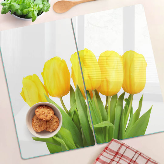 Glass Kitchen Cutting Board Print Tempered Glass Yellow Tulips 2x30x52 Cm