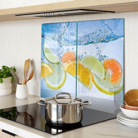 Glass Kitchen Chopping Board Citrus Water Design 2x30x52 Cm