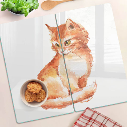 Placă Protecție Blat Bucătărie Sticlă Călită Pisică Roșie 2x30x52 Cm