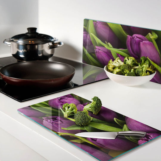Tăviță Multifuncțională De Bucătărie Din Sticlă Securizată Violet Lalele 2x30x52 Cm
